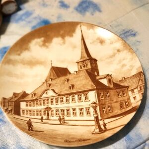 Vintage Decorative Plate with Historic Building Design